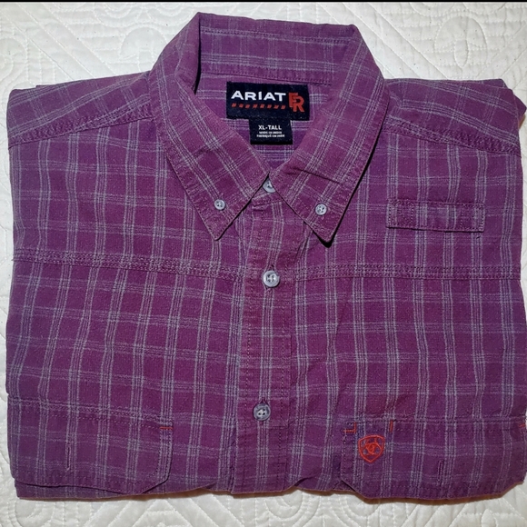Ariat Other - Mens Ariat Work FR Flame Resistant Shirt Long Sleeve Button XLT Burgundy Plaid